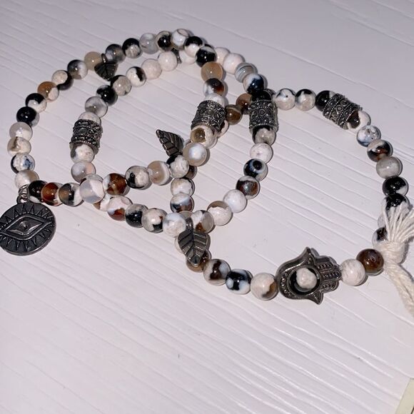 Hands + Eye + Agate Healing Bracelets Set Of 3 NWT - Picture 12 of 12